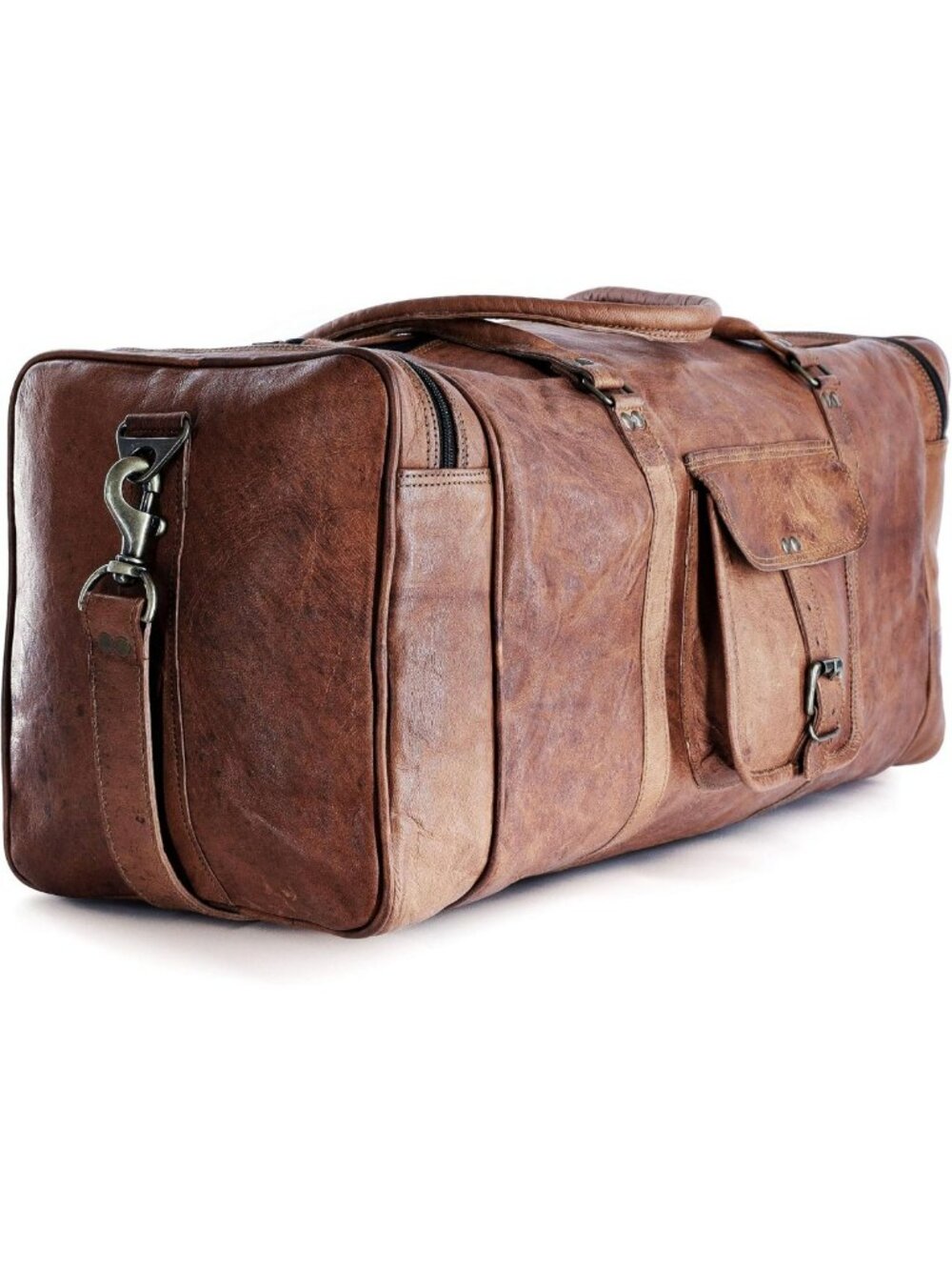 24-Inch Leather Duffel Bag - Large Travel Gym Overnight Weekender Tote